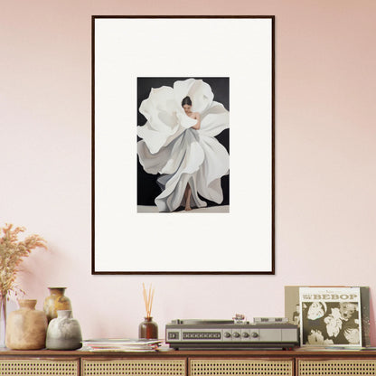 Framed canvas print of a person in a white dress for ethereal room decoration vibes