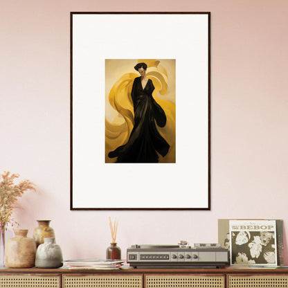 Elegant canvas print of a figure in a black dress, perfect for room decoration with sun waves