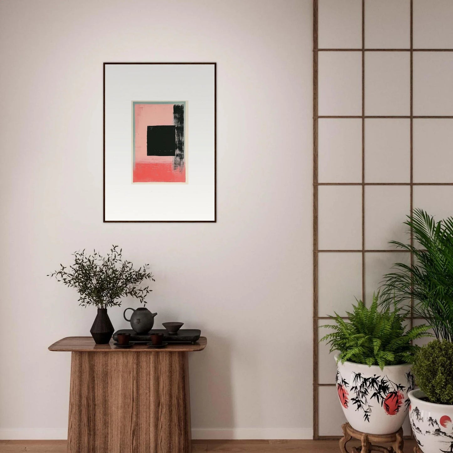 Framed abstract canvas print of Elysian Frenzy in pink, black, and gray for room decoration