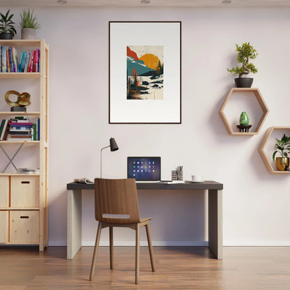 Modern home office with a canvas print of Trembling Skylines for stylish room decoration