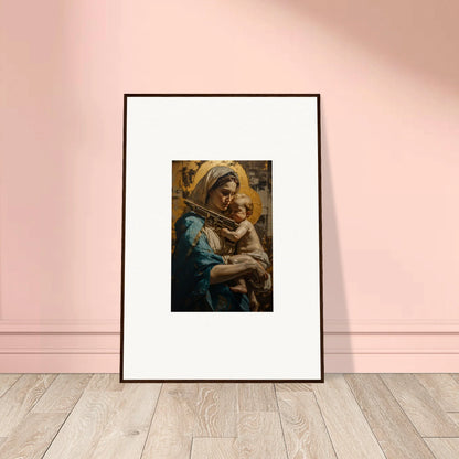 Framed canvas print of loving sentinence showing a figure embracing a child, perfect for room decoration