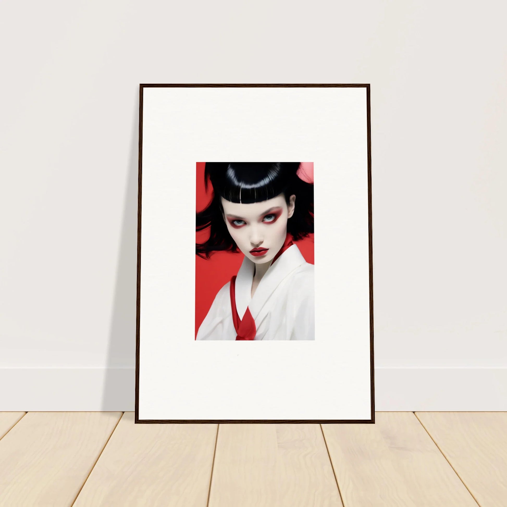 Framed canvas print of a woman with geisha makeup for stylish room decoration