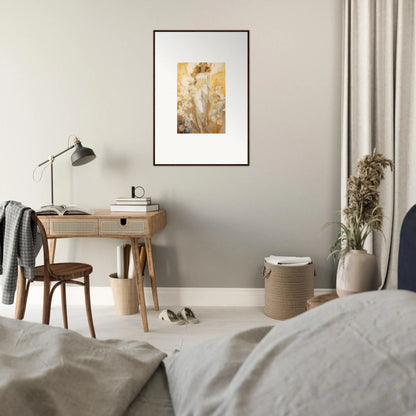 Framed canvas print of Blossom Reverie featuring a light figure and floral decor