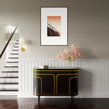 Elegant black and gold console table adding style to room decoration with curved edges