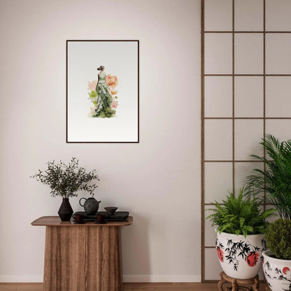 Framed watercolor geisha artwork for a spring symphony room decoration canvas print