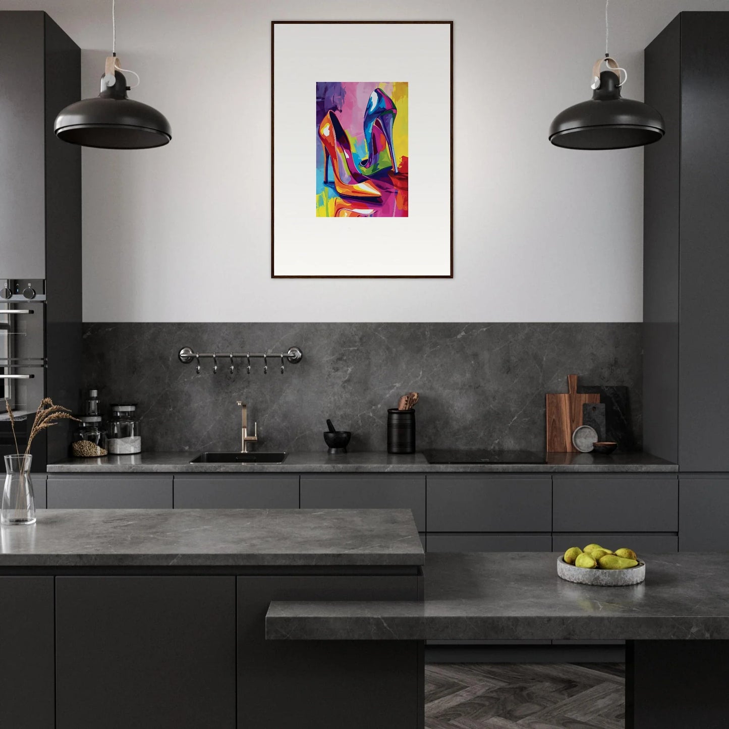 Vibrant canvas print adding flair to a modern kitchen wall art for stylish room decoration