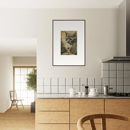 Framed vintage cat face wall art for stylish kitchen room decoration