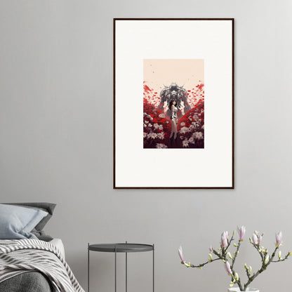 Framed canvas print of a dandelion in red and black for boundary whimsy room decoration