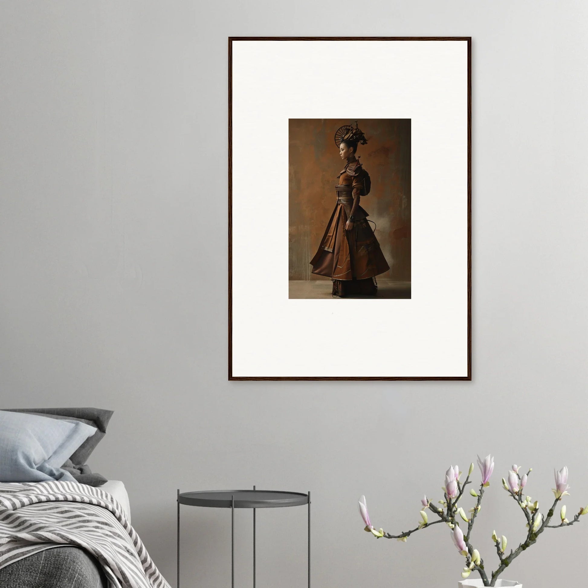 Framed canvas print of a figure in traditional African attire for room decoration