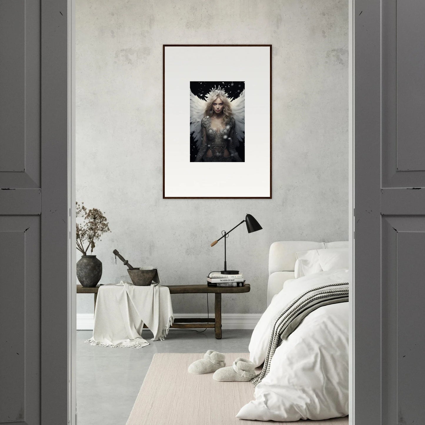 Framed photograph of a fluffy wet dog, perfect for any room decoration or feathery specter canvas print