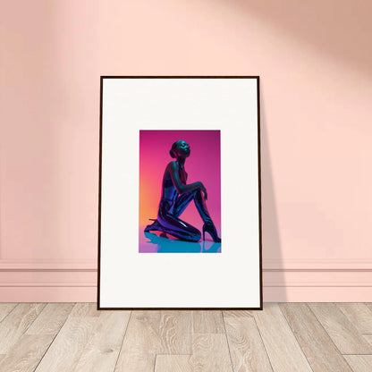 Framed canvas print of a blue figure in Neon Vortex against a vibrant background