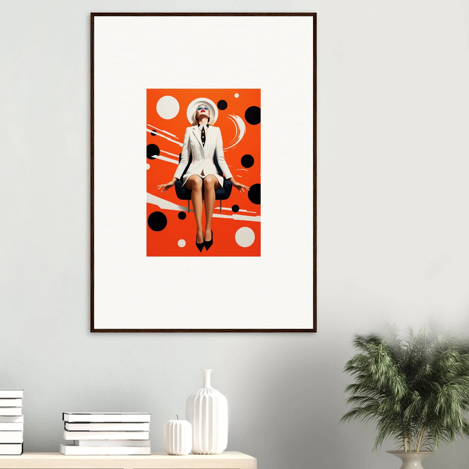 Stylized figure in white suit on orange background, perfect for ecliptic eventsatz room decoration