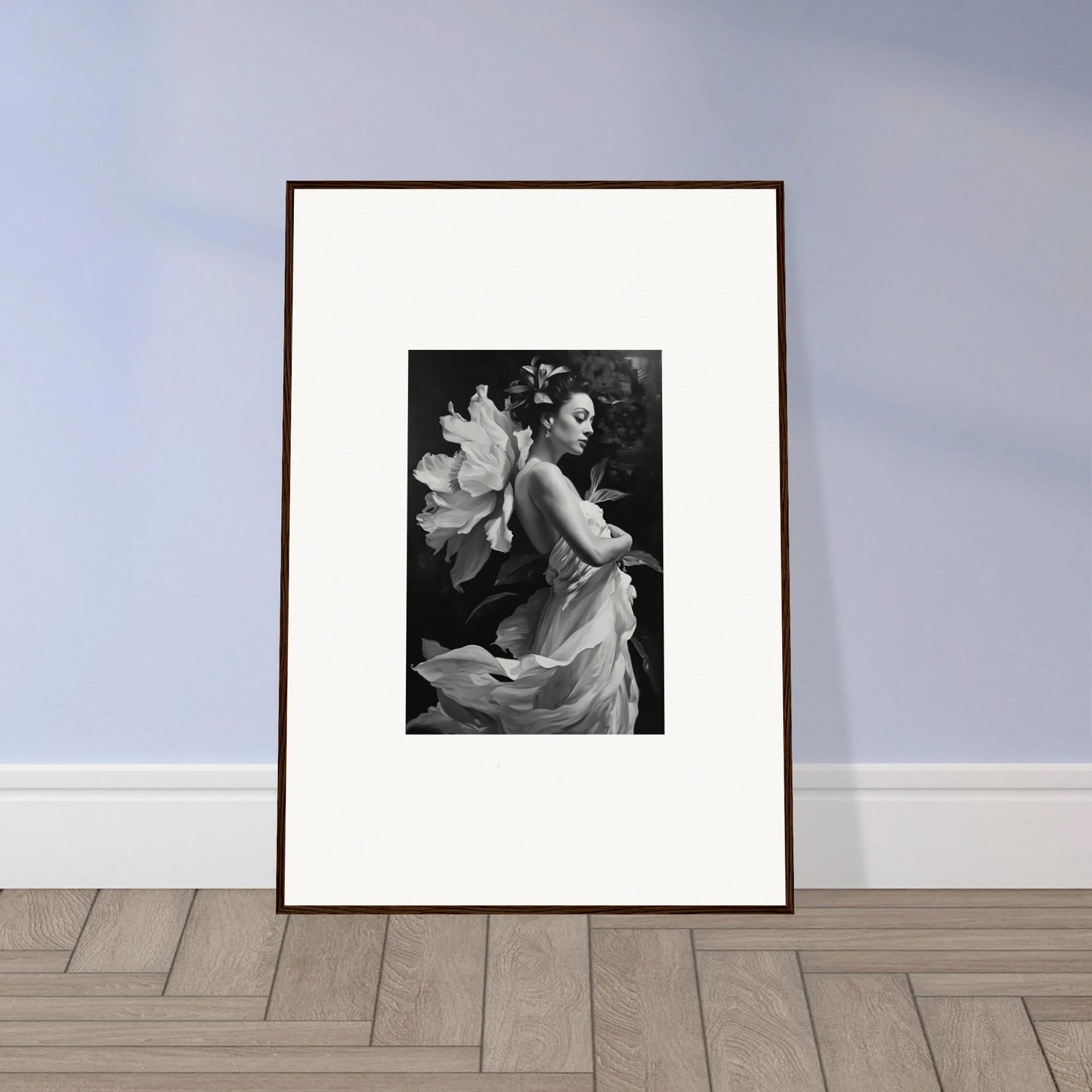 Framed black and white canvas print of a woman for stunning Room Decoration in Duet Chrysalis