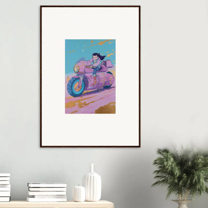 Colorful canvas print of a figure riding a motorcycle for your room decoration