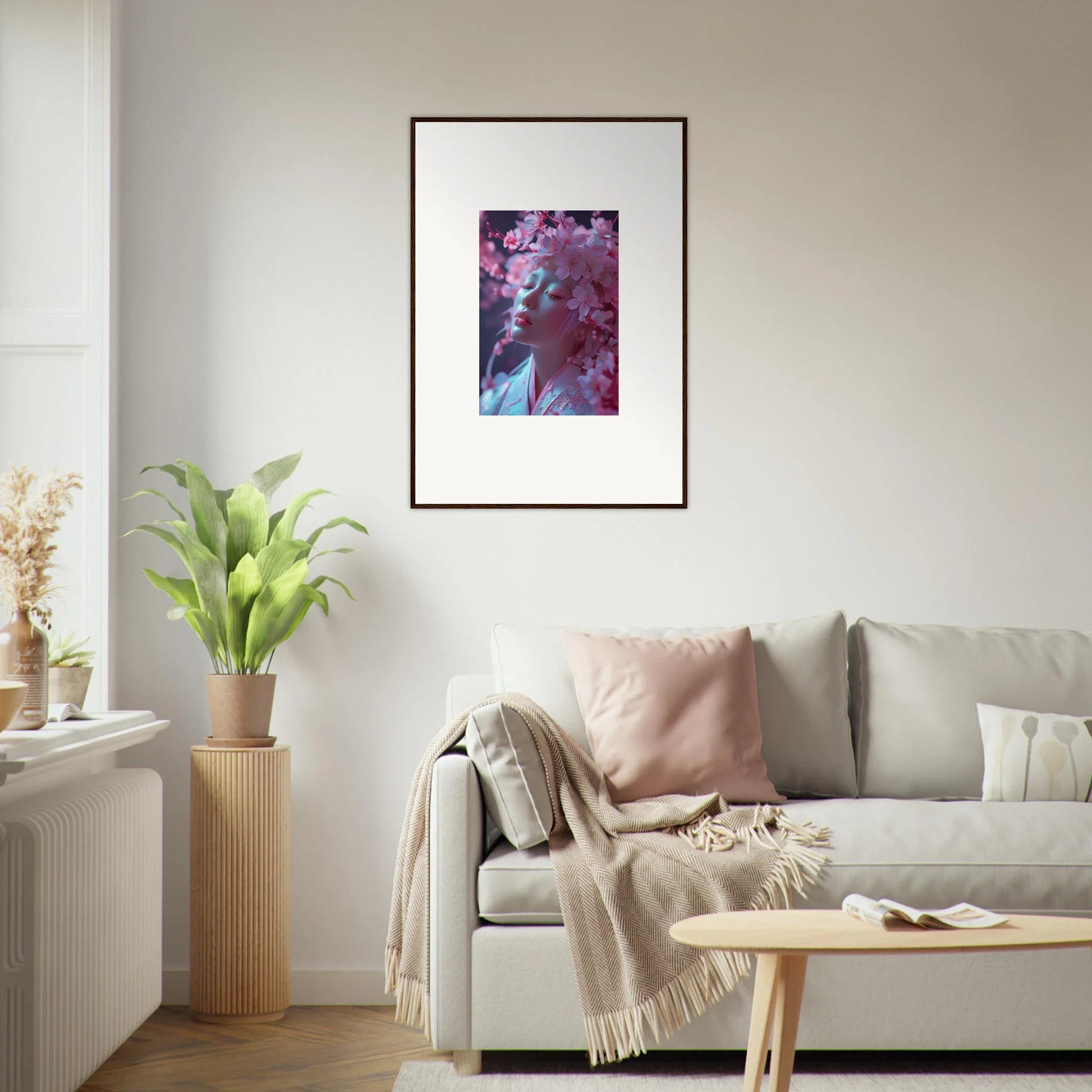 Framed abstract canvas print featuring purple and blue hues for Sakura Dreams room decoration