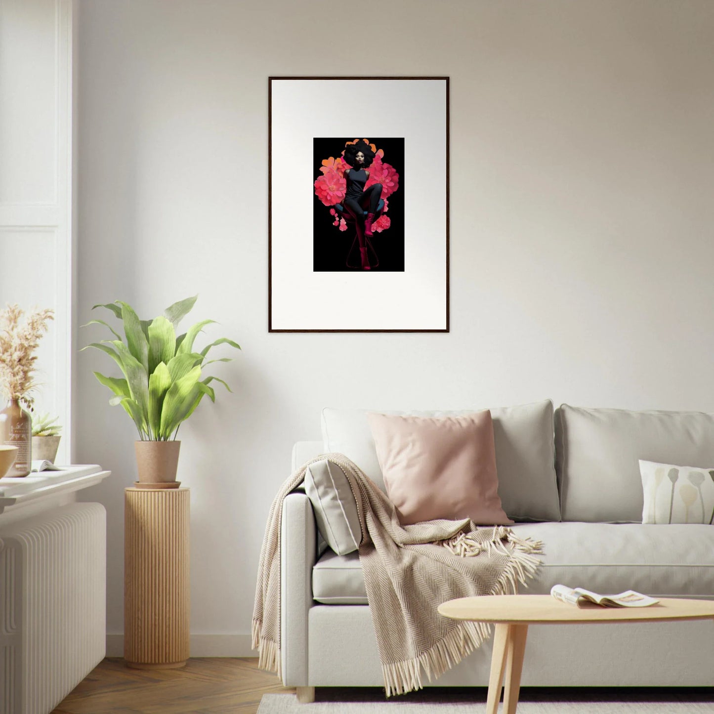 Framed canvas print of Eternal Equinox Sovereign artwork with dark figure and red accents