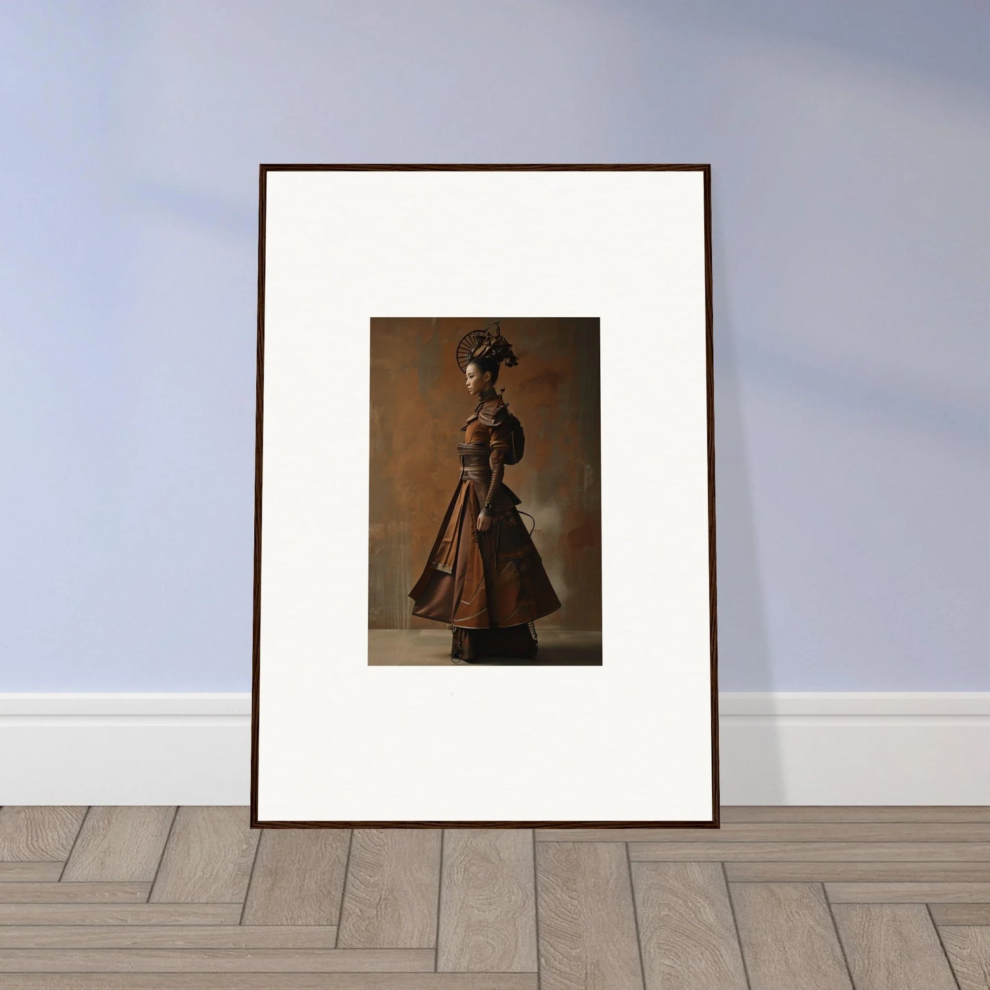 Framed photograph of a woman in an elaborate historical dress for nostalgia chronicles room decoration