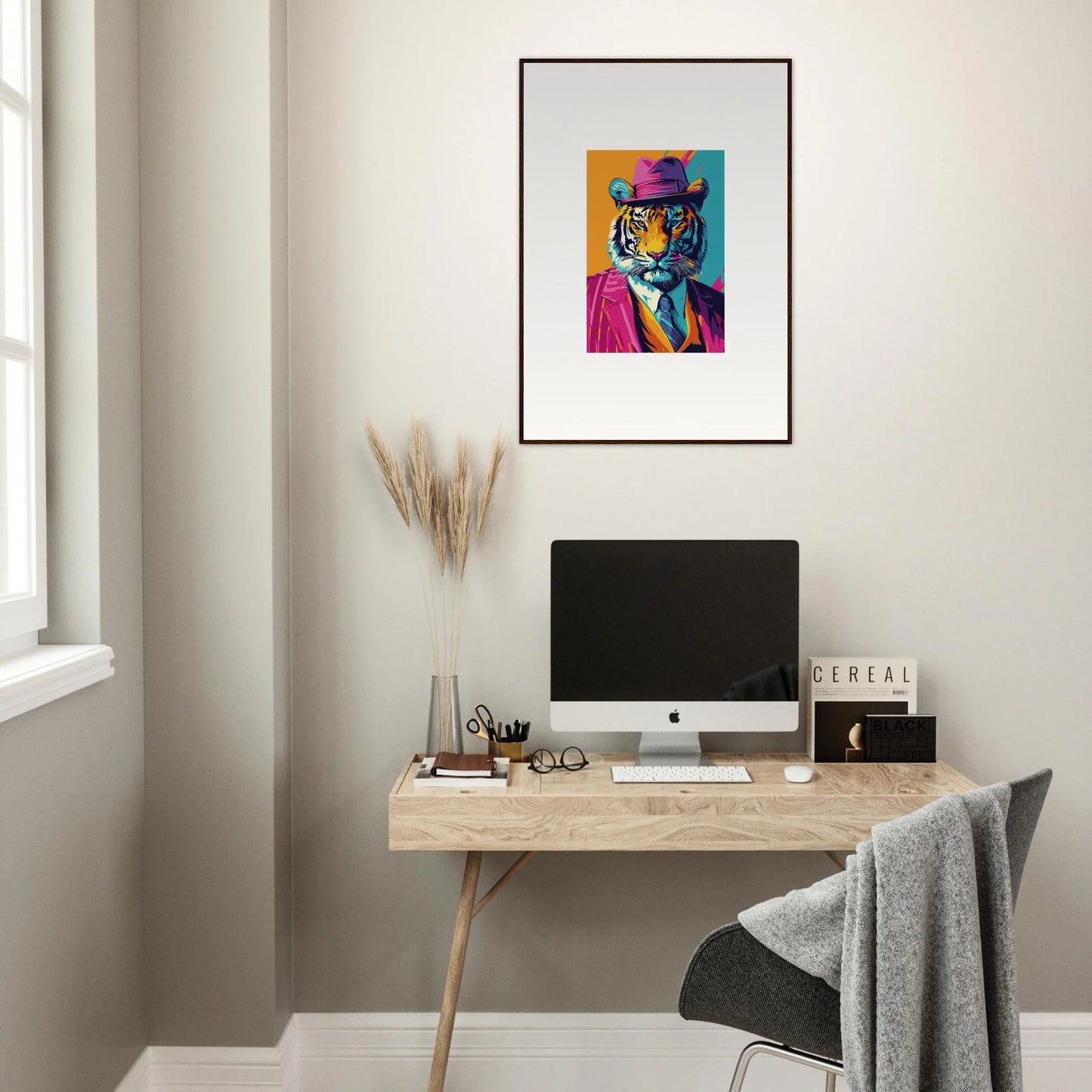 Colorful pop art tiger face canvas print for cool room decoration, Combo Renaissance style