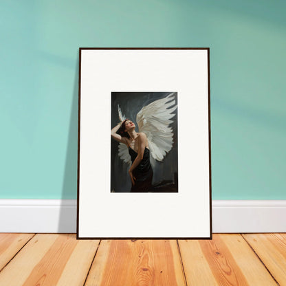 Framed canvas print of Ethereal Femme Ascent with large wings, perfect room decoration