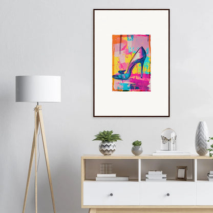 Colorful abstract painting of a high-heeled shoe for stylish room decor and wall art