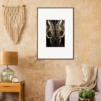 Framed black and white canvas print of champagne glasses for room decoration, machine dreams