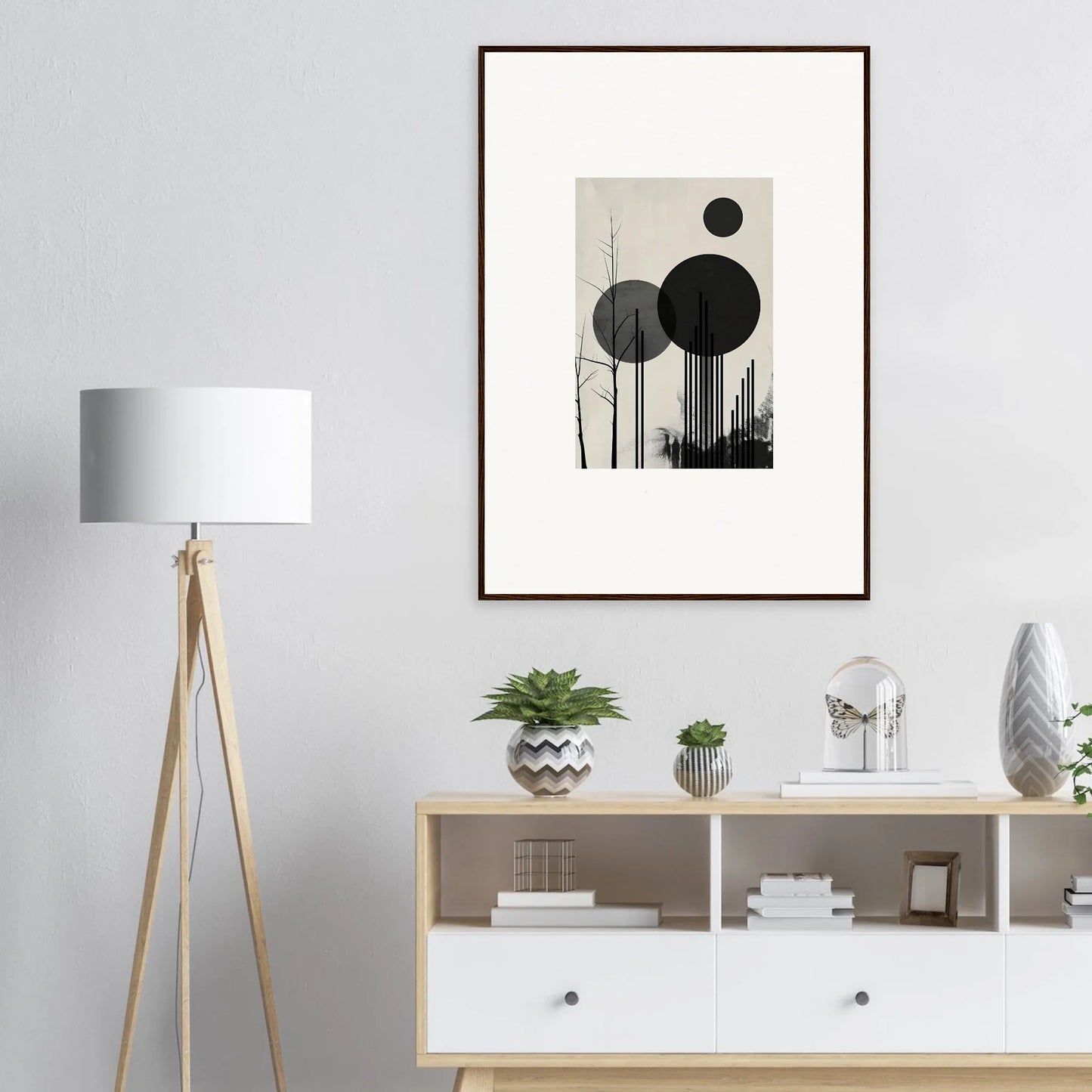 Framed abstract black and white canvas print for stylish room decoration with dropscape wandering