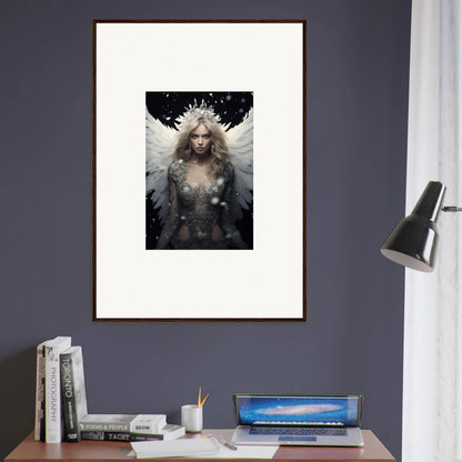 Framed canvas print of a feathery specter with wings, perfect room decoration