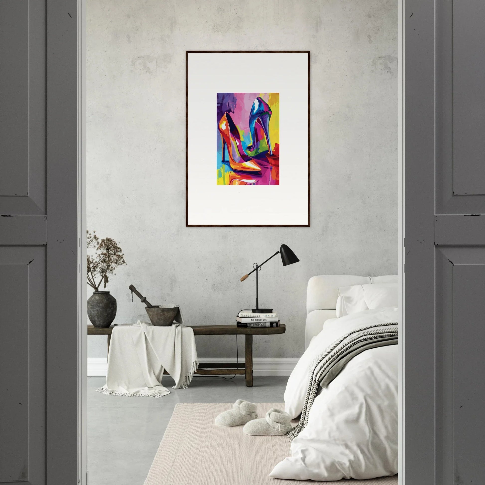 Colorful abstract canvas print of stylized humans, perfect for room decoration wall art