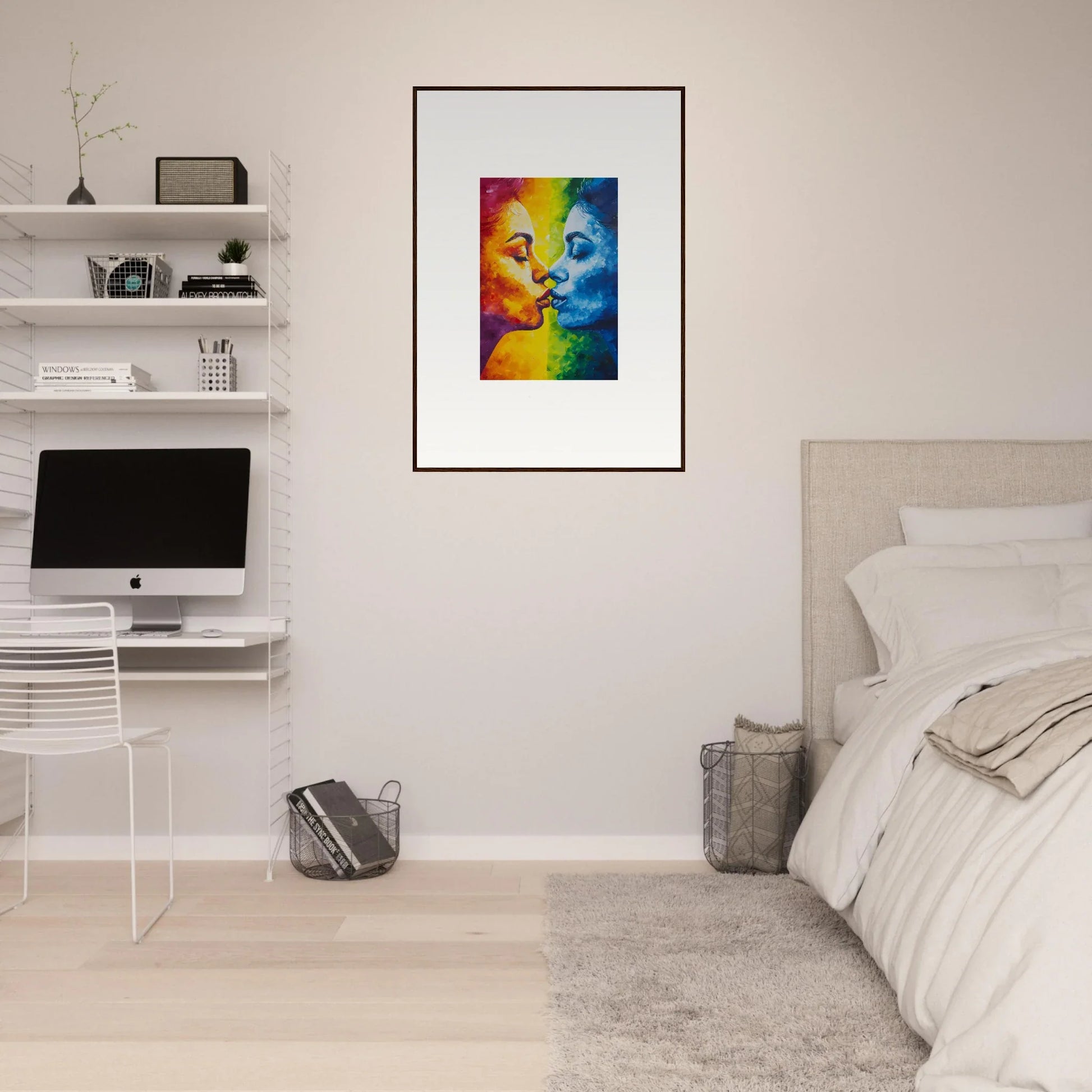 Colorful canvas print of serene faces in profile, perfect for room decoration