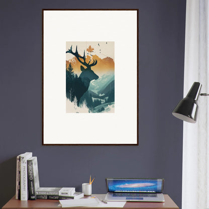 Framed canvas print of Stag Haze with nature scenes, perfect for room decoration