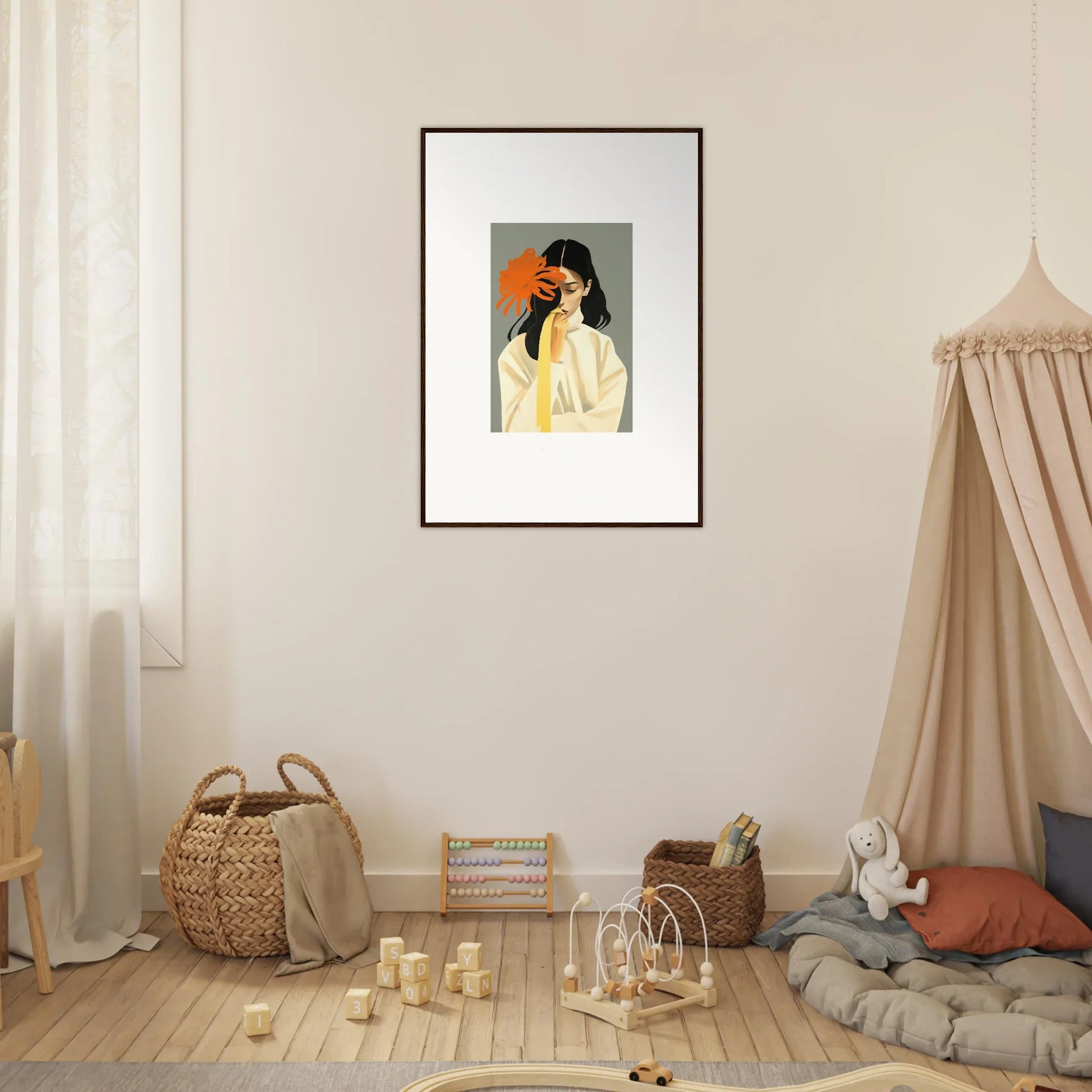 Framed canvas print of a person in yellow, perfect for dreams eternity room decoration