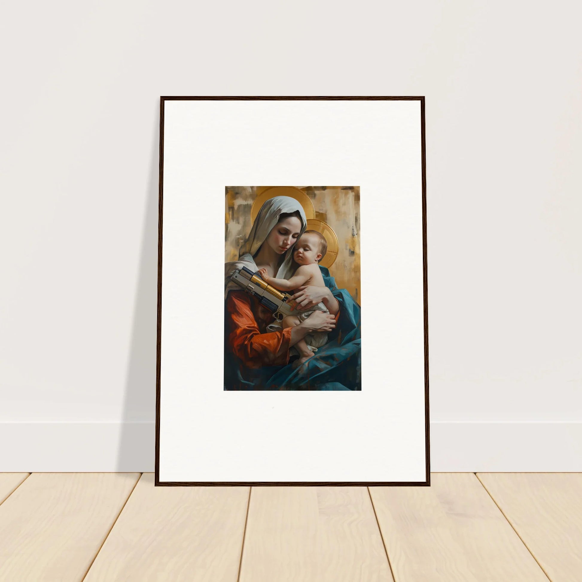 Framed canvas print of a woman with a baby for stunning room decoration wall art