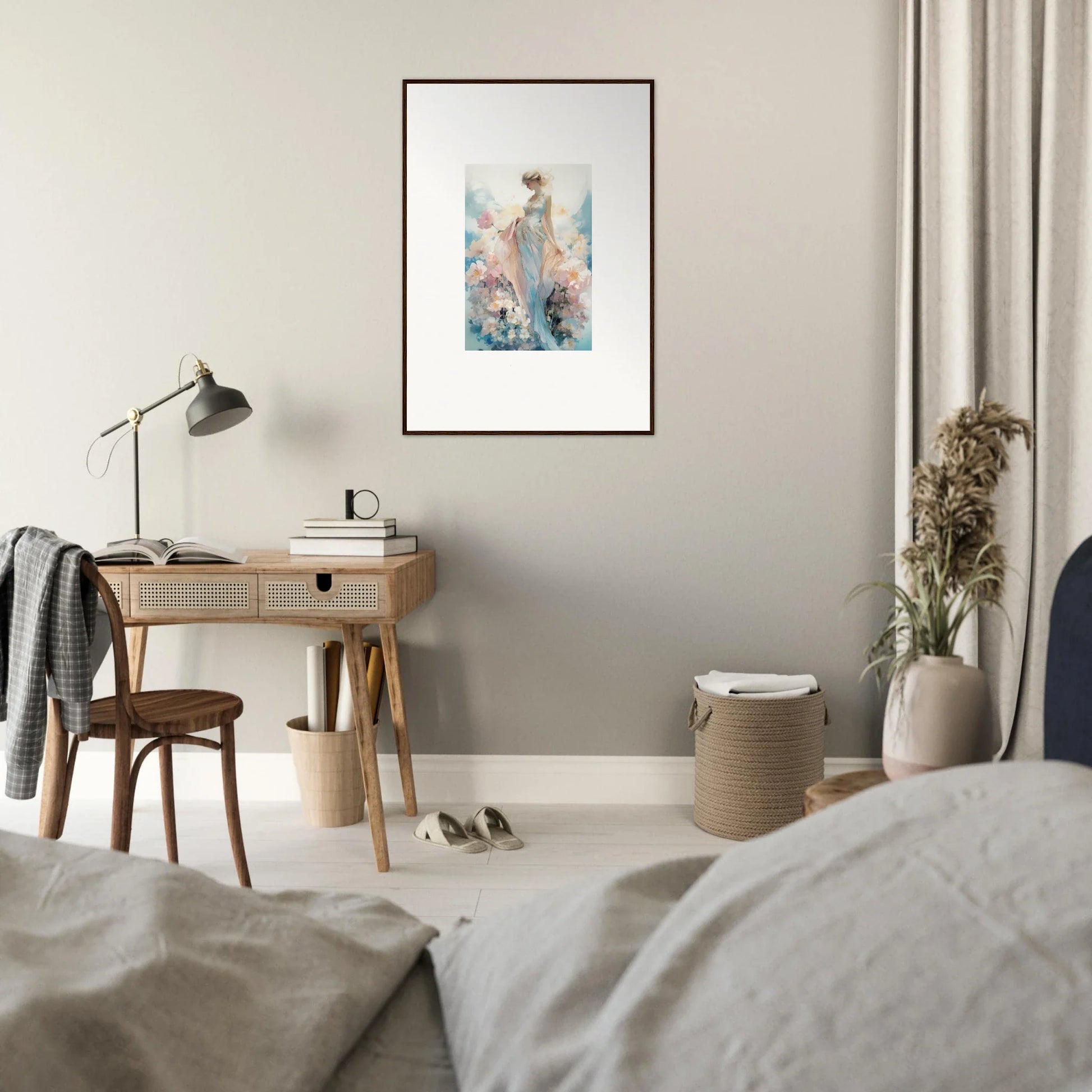 Framed watercolor painting of dreamy figure for cool room decoration canvas print