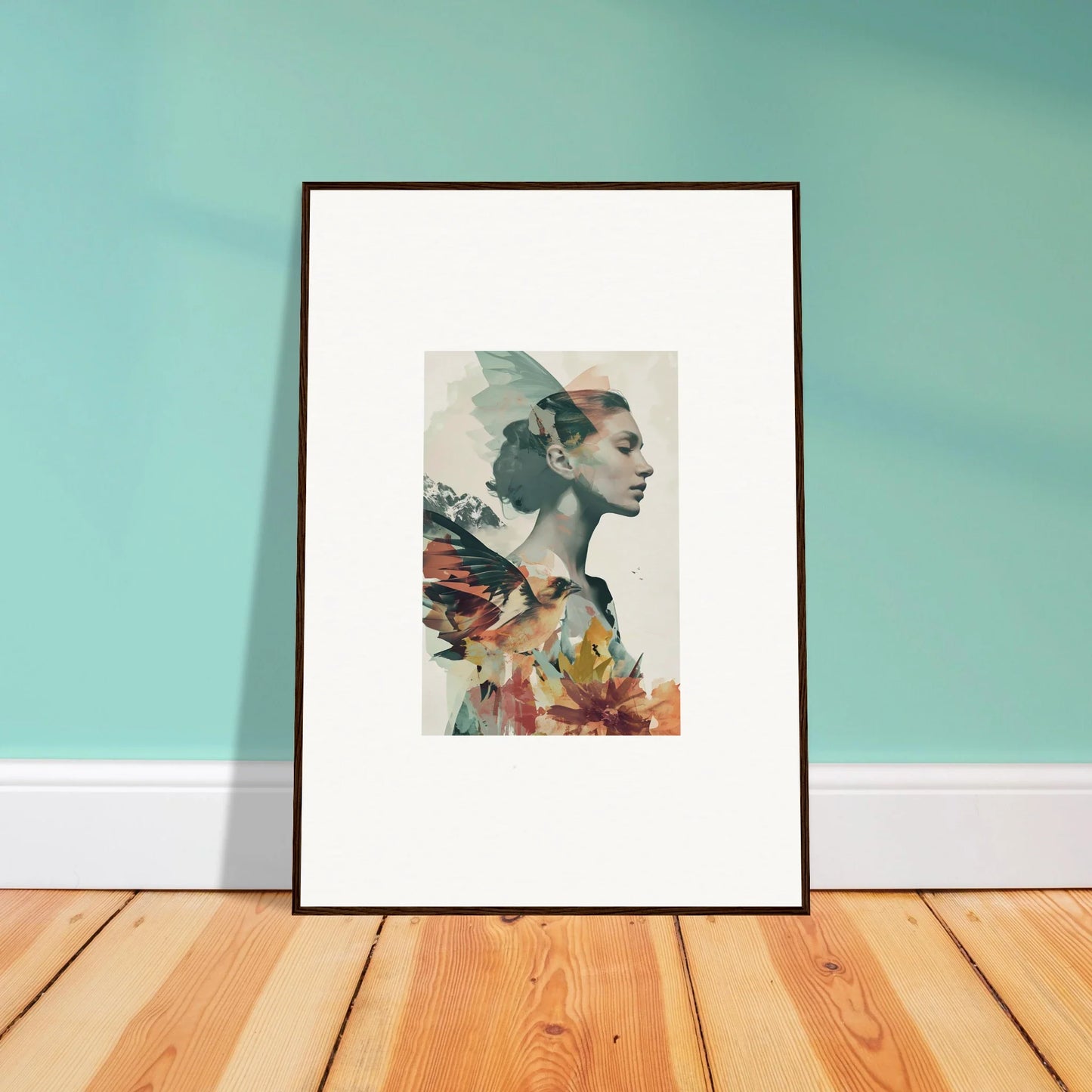 Framed canvas print of a floral-filled silhouette for unique room decoration