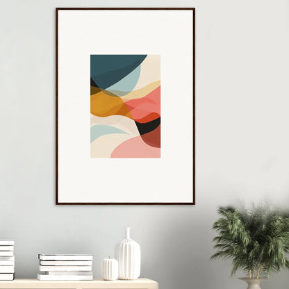 Framed abstract wall art with curved shapes in muted colors for stylish room decoration