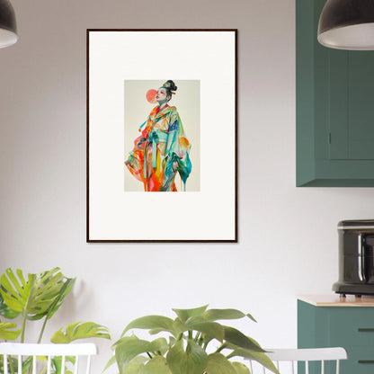 Colorful Geisha canvas print for vibrant room decoration with rainbow essence vibes