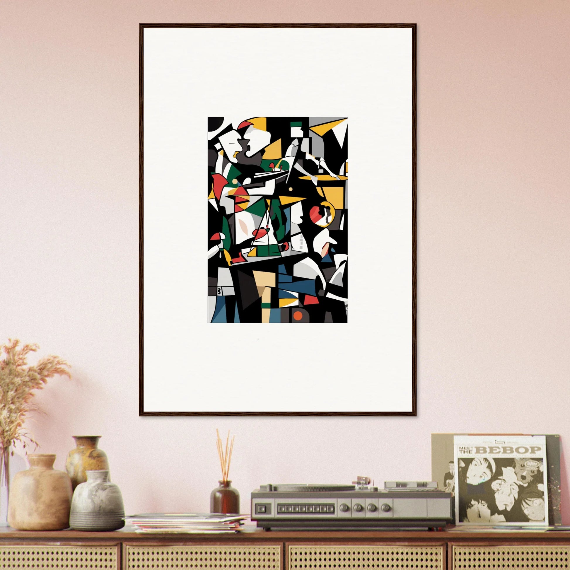 Framed cube-style canvas print with bold colors for a vibrant room decoration