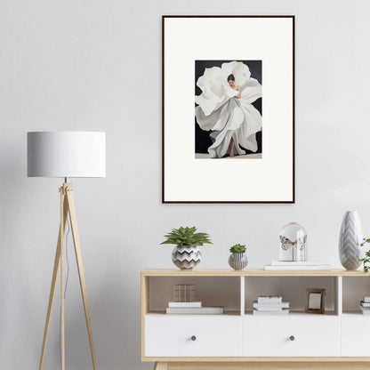 Framed black and white canvas print of Ethereal Petal Whispers for stylish room decoration