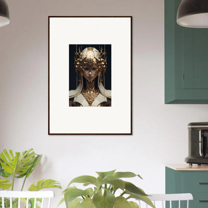 Framed canvas print of an ethereal sovereign with a golden crown, perfect for room decoration