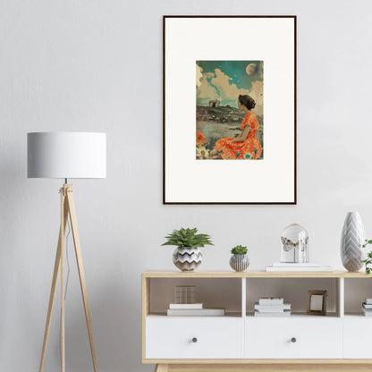 Framed canvas print of a woman in an orange dress, perfect for color reverie room decoration