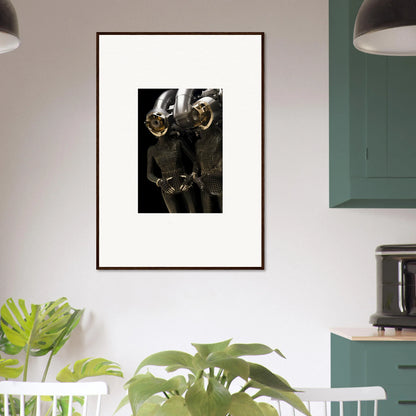 Framed black and white bull face canvas print for unique room decoration with synth boundaries