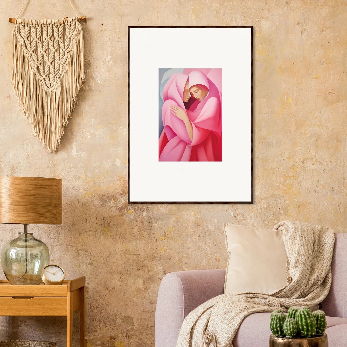 Framed close-up of a pink rose, perfect for your Glimmer Verse Tapestry decor