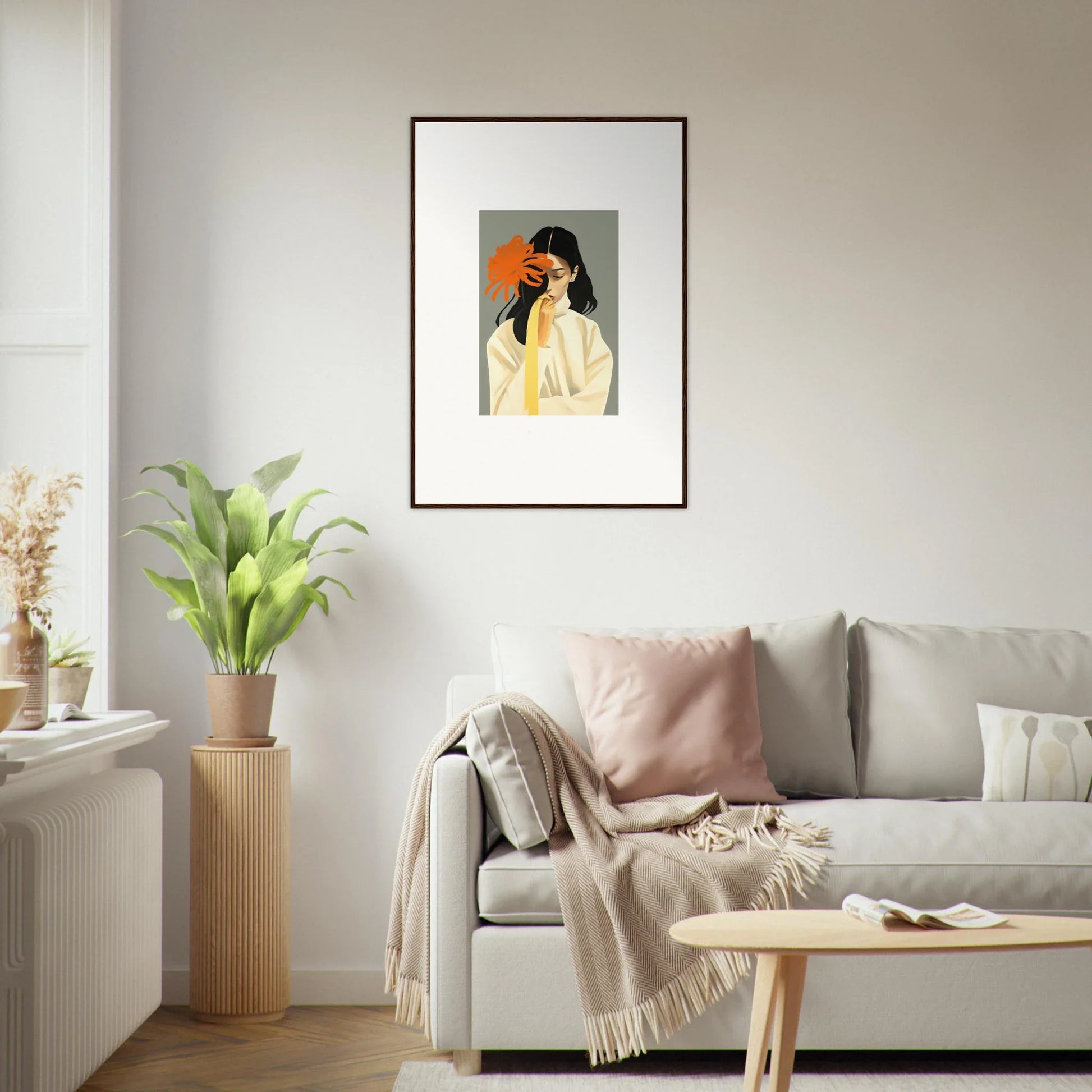 Framed abstract portrait with orange and black for dreamy room decoration canvas print