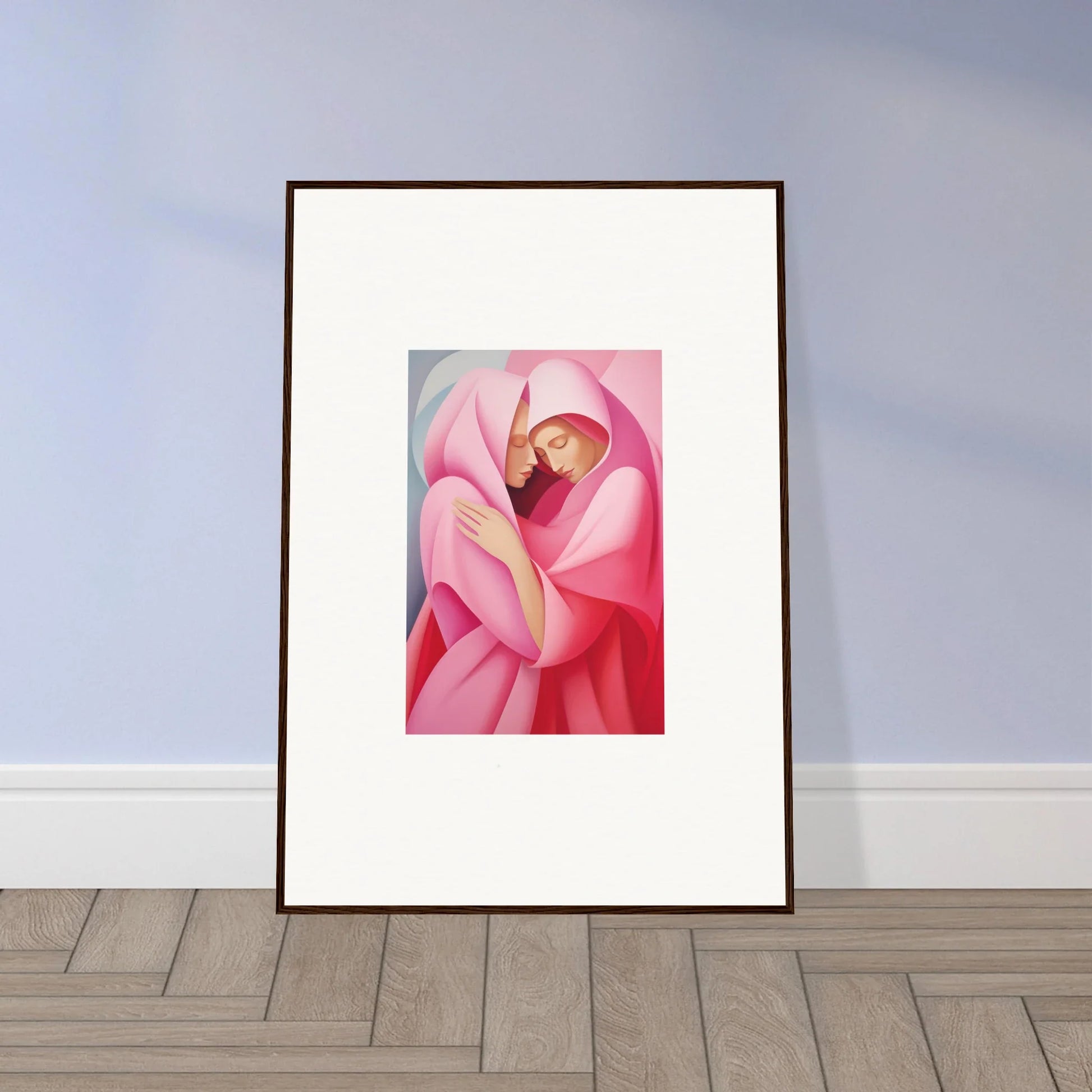 Framed artwork of a figure in pink robes for your Glimmer Verse Tapestry room decoration