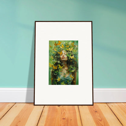 Framed canvas print of a vibrant portrait with foliage for room decoration