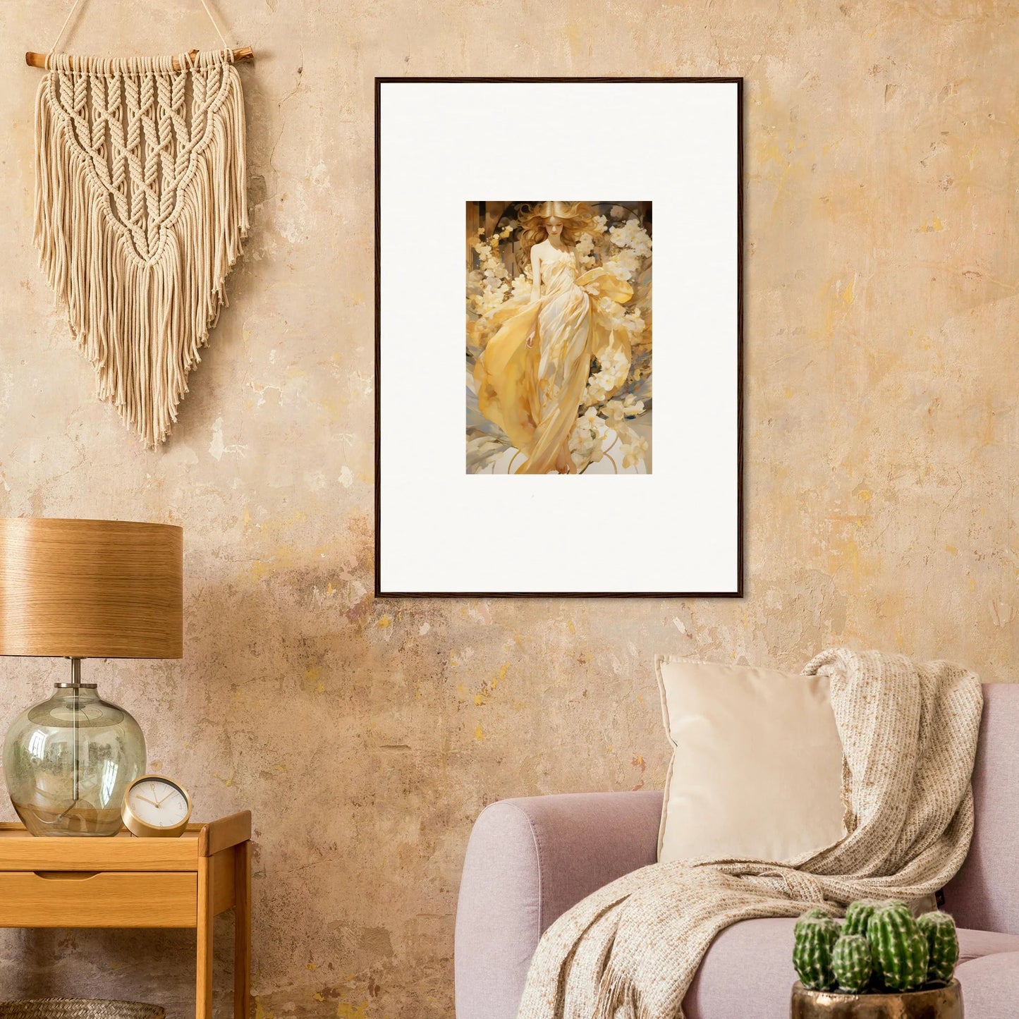 Framed canvas print of a golden figure for your petal serenade room decoration