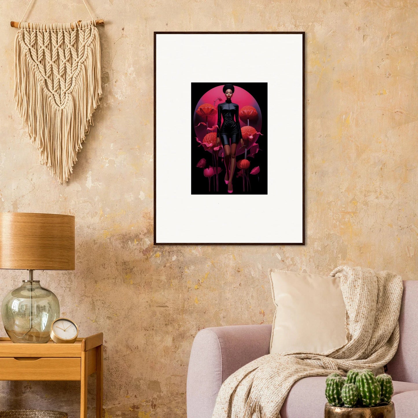 Framed canvas print of a silhouetted figure in Tribal Reverie for cool room decoration