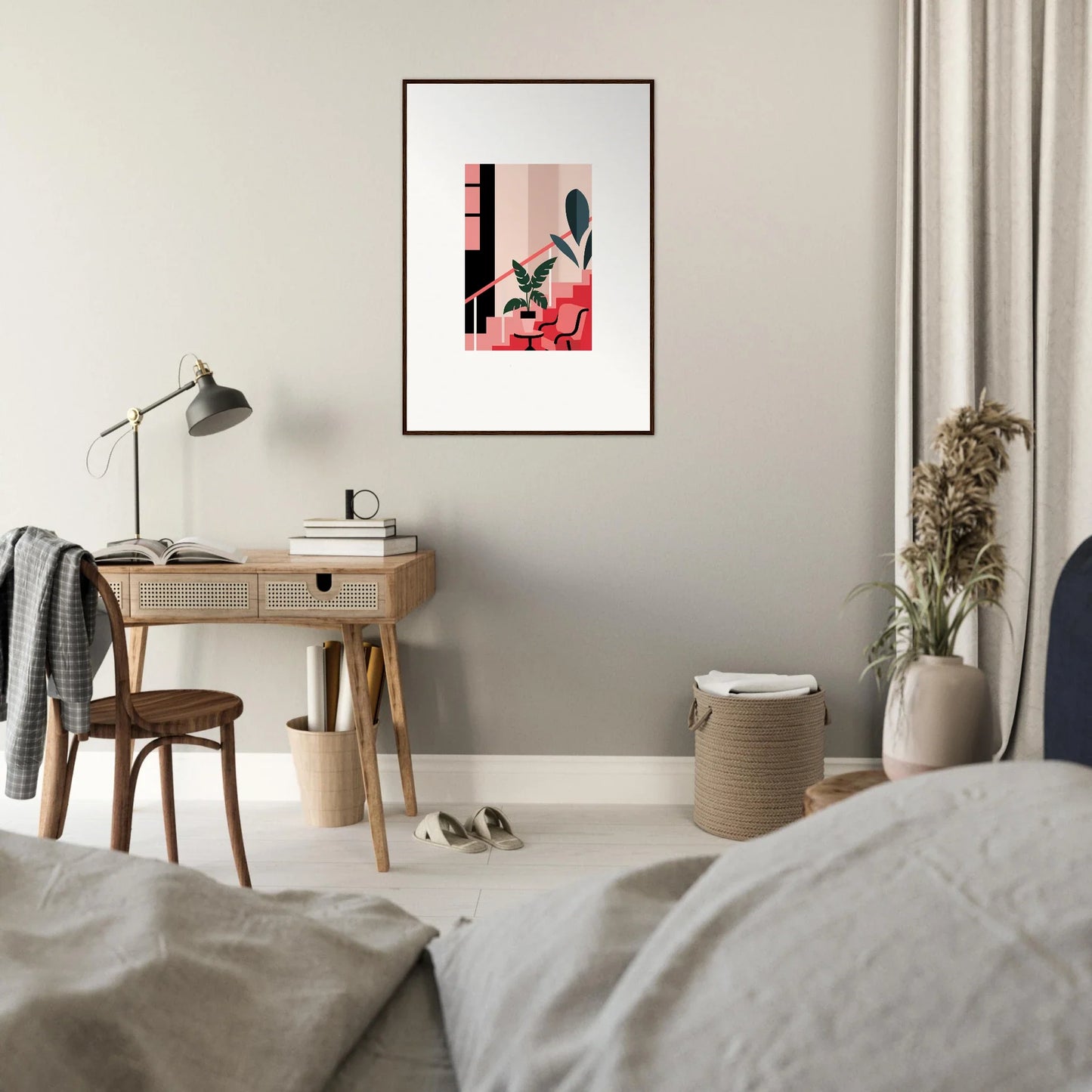 Framed abstract canvas print of geometric shapes for stylish room decoration