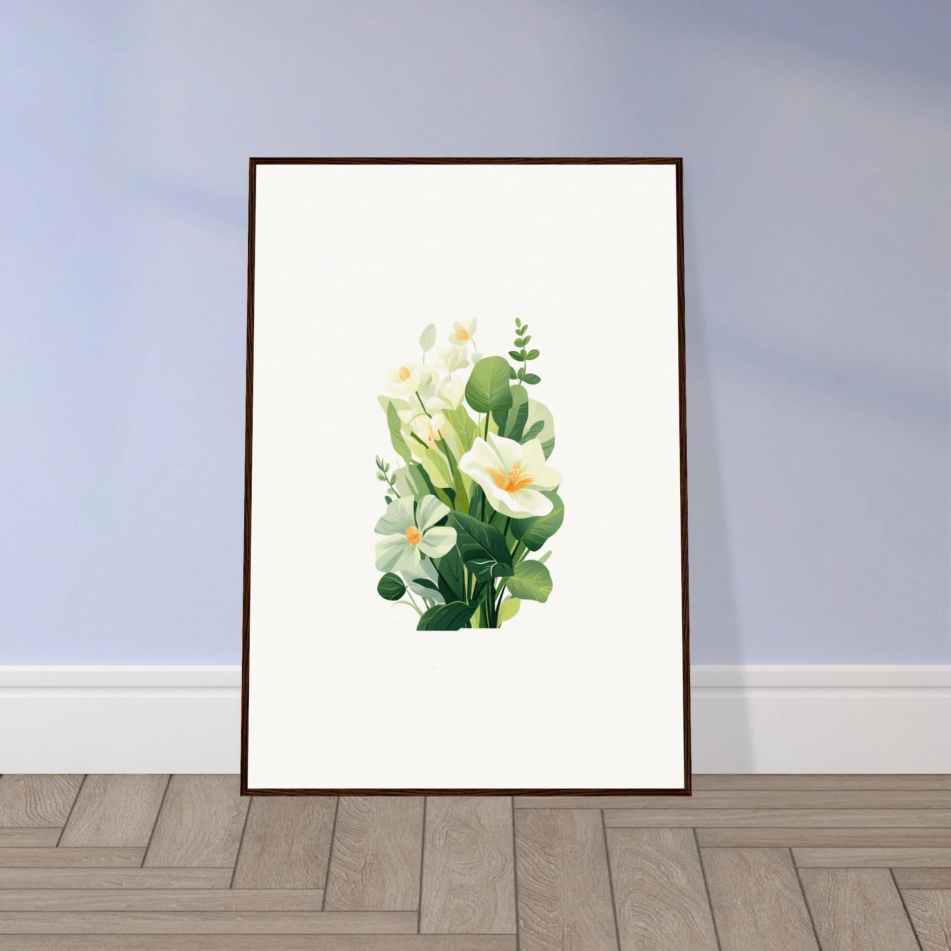 Framed watercolor painting of white flowers for a lovely garden whispers room decoration