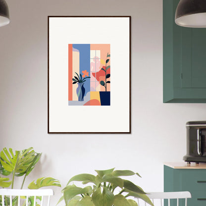 Framed abstract canvas print of Flower Emblaze with pastel geometric shapes for room decoration